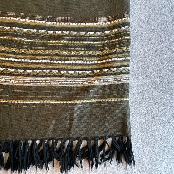 Vintage Southwestern Boho White Stag Olive Green Maxi Skirt 10 Hippie Fringe 90s - Picture 2 of 11